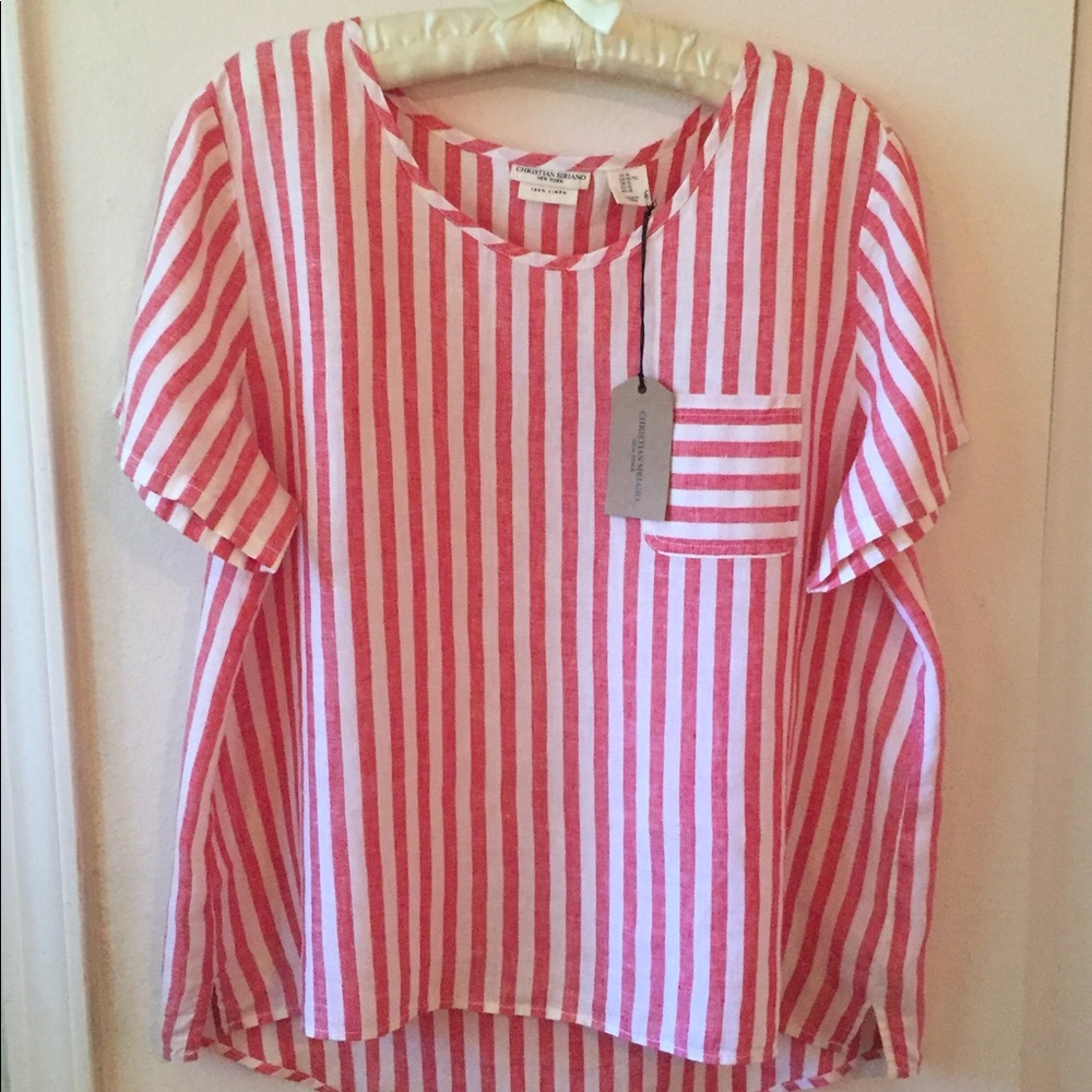Christian Siriano Linen Striped Oversized Top